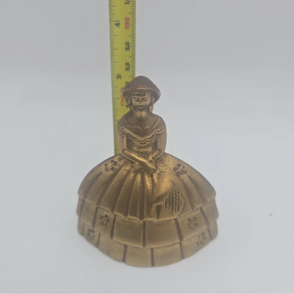 Vintage Brass Lady Bell Crinoline Dress Figural Table Bell Made in India 3